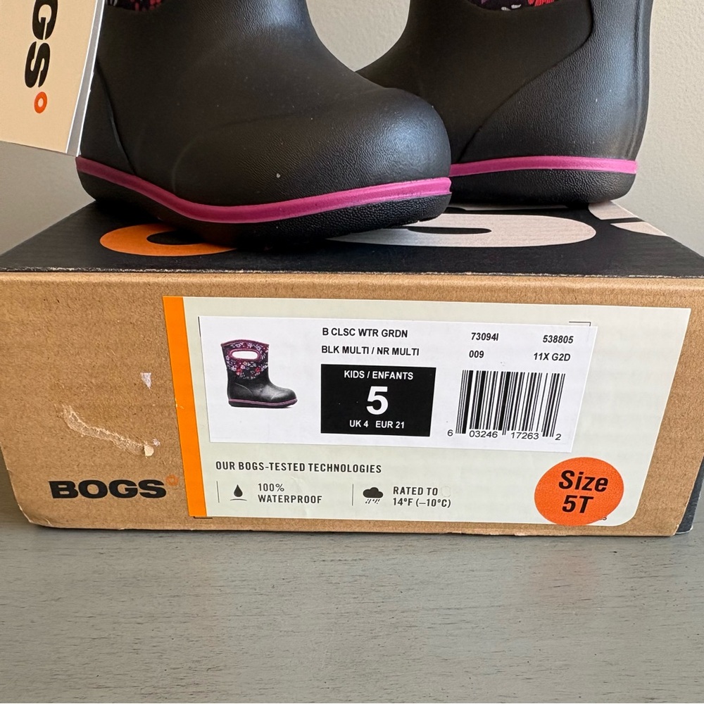 Bogs Kids Black Pink Floral Rain Snow Mud Play Boots Toddler 5T Waterproof  NEW - Picture 13 of 15